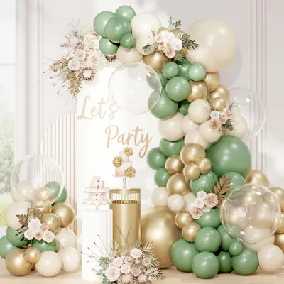 Image de Guirlande de ballons en vert sauge, ensemble de décoration pour anniversaire et fêtes, 113 pièces