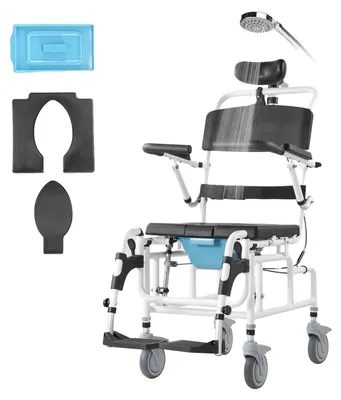 Produktbild von VEVOR Duschrollstuhl 17,5 Zoll/44,5 cm Aluminium Badezimmerrollstuhl für behinderte Erwachsene, Duschrollstuhl