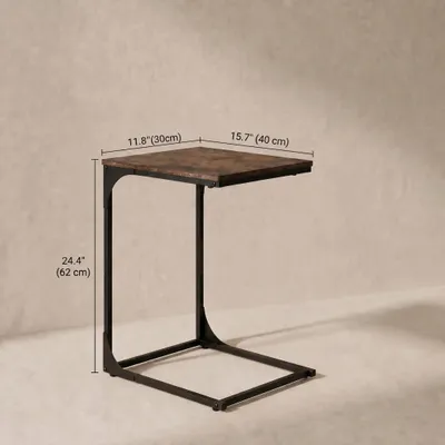 Productafbeelding van C-vormige bijzettafel - salontafel - metalen frame - gebogen poten - verstelbare nivelleervoeten - hoogte 62 cm - bruin