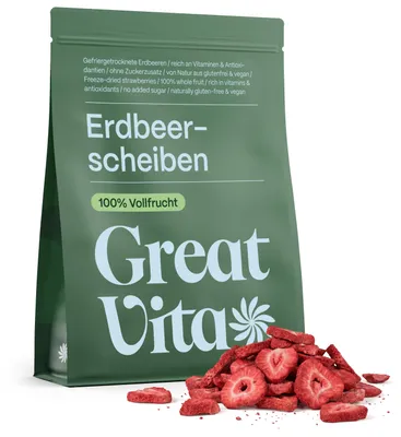 Produktbild von GreatVita getrocknete Erdbeeren 250g | gefriergetrocknete Erdbeerscheiben, ohne Zuckerzusatz
