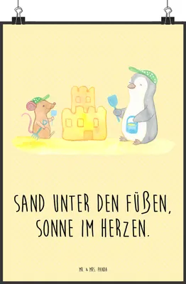 Produktbild von Mr. & Mrs. Panda Bild Sommer Meer Strand DIN A3 - Gelb Pastell - Geschenk, Emotionen, Küste, Lebensfreude, Urlaub, wandkunst, Am, Küstenurlaub, Strandurlaub, Wandbild