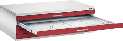 Produktbild von CP 7200 Planschrank lichtgrau, rubinrot 5 Schubladen 135,0 x 96,0 x 42,0 cm