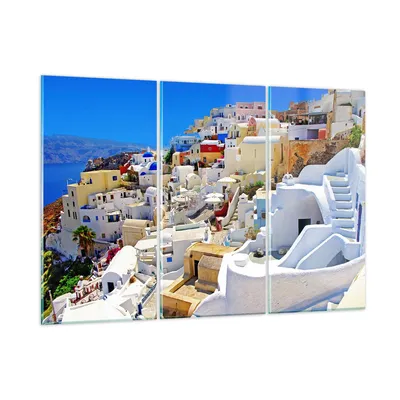 Produktbild von Bilder auf glas - Griechenland insel tourismus santorini - 105x70cm - Glasbilder - Wandbilder - Kunstdruck - Wanddekoration aus Glas - Glas Bilder - Wandbild auf Glas - GCE105x70-2651
