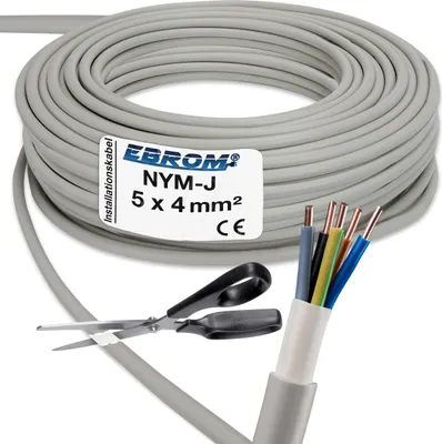 Produktbild von EBROM - 100 Meter NYM-J 5x4 mm2 - Installationskabel - Mantelleitung - Installationsleitung - grau