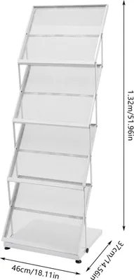Produktbild von Prospektständer & Zeitschriftenständer - Bodenaufsteller - 4 Ebenen - A3 - Klappbar - Gitterdesign - Weiß