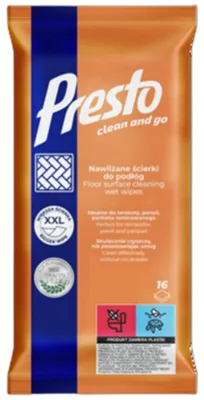 Zdjęcie produktu dla Presto, Nawilżane ściereczki do czyszczenia podłóg, 16 sztuk