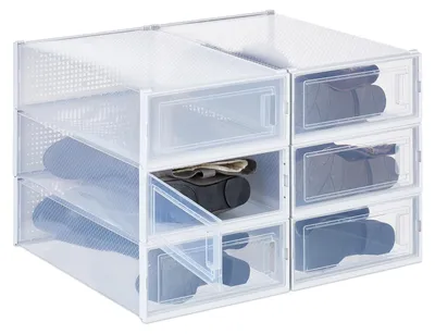 Produktbild von Schuhbox Schuhkarton Aufbewahrungsbox - Stapelbar - Transparent - 6 Stück - Für Schuhe bis Größe 44,5