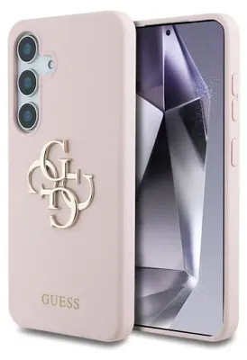 Produktbild von Guess Big 4G Logo Bottom Script Silikonhülle für Samsung Galaxy S25 - Rosa