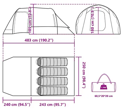 Produktbild von vidaXL Tunnelzelt 4 Personen Blau Wasserdicht