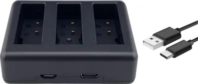 Produktbild von Trade-Shop Dreifach Akku-Ladegerät Ladestation USB Typ-C kompatibel mit GoPro HERO13 Black, AHDBT-1301, AHDBT-1301PR, CPSS1B