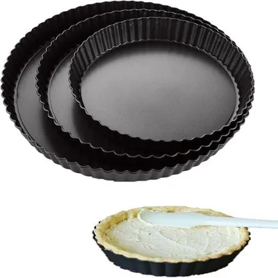 Immagine prodotto di Set di 3 stampi per quiche con 3 linguette, Ø 20 cm, 24 cm e 28 cm; stampi da forno Acciaio al carbonio con rivestimento antiaderente per quiche, torte e crostate