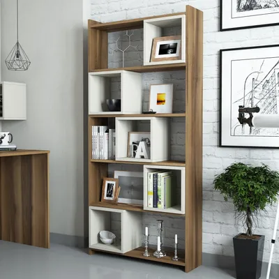 Produktbild von Skye Decor, Box - Walnut, Cream, Bücherregal, Nussbaum, 100 % MELAMINBESCHICHTETE SPANPLATTEN, 80 x 22 x 170 cm