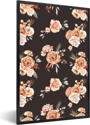 Produktbild von MuchoWow® Gerahmtes Poster Rosen - Blätter - Schwarz 20x30 cm - Poster mit Schwarzem Bilderrahmen Wandposter Rahmen Foto Bilder - Drucken - Bilder Poster im Rahmen
