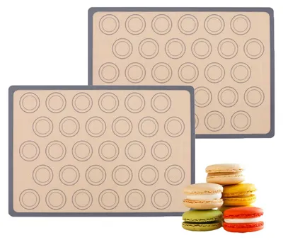 Produktbild von 2-teilige Silikon-Backmatte, Silikon-Backmatte für Macarons, antihaftbeschichtete Silikon-Backmatte, wiederverwendbare Backmatte, leicht zu reinigen, für Teig, Macarons, Kekse, Pizza