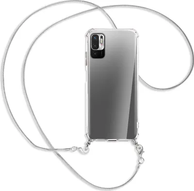 Produktbild von Handykette Backcover-Schutzhülle mit Band (Metall silberfarben) für Xiaomi Redmi Note 10 5G - silberfarbene Kette Snake