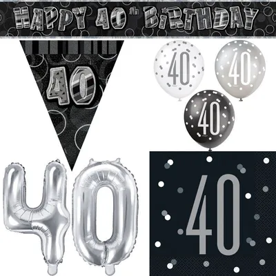 Produktbild von Partyset schwarz 40. Geburtstag Partyset Deko Set silber Party Dekoration Geburtstagsdeko