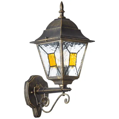 Immagine prodotto di BRILLANTE applique classica da esterno JANEL | nero/oro | applique verticale | dimmerabile con una fonte luminosa adeguata | 1x presa E27 max. 60W | metallo/vetro | IP44