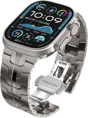 Produktbild von FFO2World Edelstahl Ultra Band Titan für Apple Watch 38 40 41&42mm (Serie 10) - Luxus Metallarmband mit Butterflyschließe
