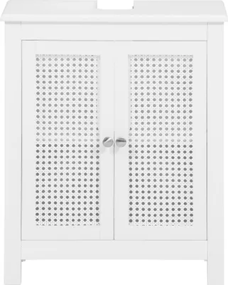 Productafbeelding van BZR35-W, wastafelonderkast, wit, deuren met een rastermotief, afmetingen circa 50 x 60 x 33 cm