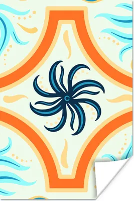 Produktbild von MuchoWow® Poster Blume - Rahmen - Orange - Blau 60x90 cm - Wanddekoration