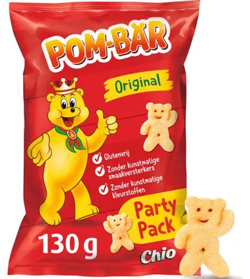 Produktbild von Chio Pom-Bär Original Partypack 130g – Knusprige Kartoffelsnacks für Familie & Party