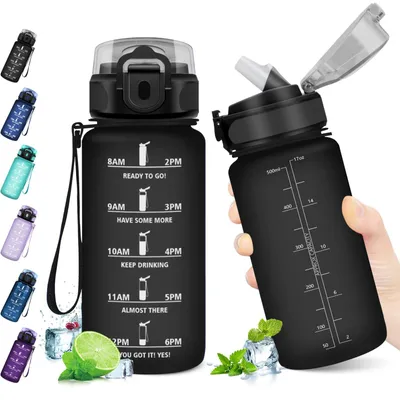Immagine prodotto di Borraccia per bambini con cannuccia, capacità 500 ml, con indicatore dell'ora, ideale per la scuola e lo sport