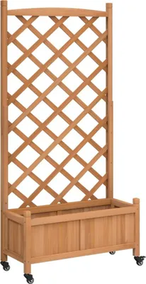 Produktbild von Pflanzkübel mit Rankgitter und Rollen Braun Massivholz Tanne