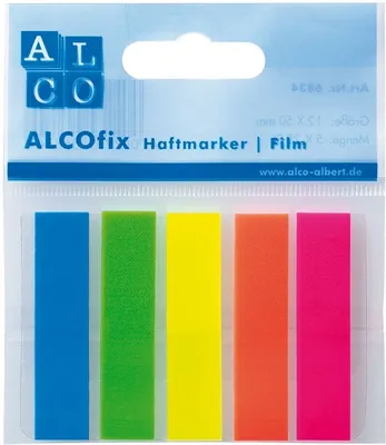 Produktbild von Haftmarker Alcofix 50x12mm VE=20x5 Farben je 25 Stück