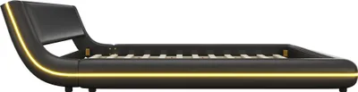 Image de OKWISH Lit Double 160x200 cm - Lit LED avec Éclairage Télécommandé - Design Contemporain - Sans Matelas - SimilicuirPolyuréthaneNoir