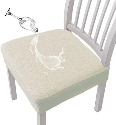 Produktbild von Ibenzoa® Wasserdichte Stuhlbezüge 4er-Set, Beige – Jacquard (85% Polyester/15% Elasthan), Sitzkissen 35–45×35–45 cm, 3,5 cm