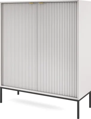 Produktbild von Kommode 100 cm Galla - Sideboard 2-türig mit Beinen & geriffelten Fronten - goldene Griffe - Wohnzimmerkommode (Grau + Schwarz)