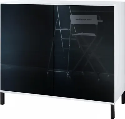 Produktbild von Vladon Kommode Skadu V3, Moderner Küchenschrank mit 2 großen Türen Weiß matt / Schwarz Hochglanz (92,5 x 83.5 x 35)