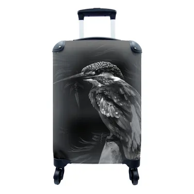 Produktbild von MuchoWow® Koffer Handgepäck Trolley Rollkoffer Kleine Reisekoffer mit 4 Rollen - Vogel vor schwarzem Hintergrund - schwarz und weiß - Cabin Size < 55x40x23 cm & 55x40x20 cm - Fotokoffer - Kabinenkoffer - Boardgepäck - Reise-Box - Reisekoffer - Reisegepäck - Koffer mit Bild - Trolley für Kinder