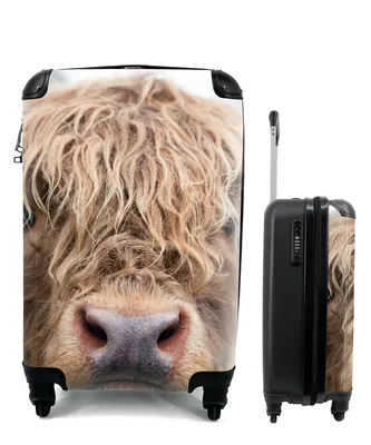 Produktbild von MuchoWow® Koffer Handgepäck Trolley Rollkoffer Kleine Reisekoffer mit 4 Rollen - Schottische Highlander - Gras - Wald - Cabin Size < 55x40x23 cm & 55x40x20 cm - Fotokoffer - Kabinenkoffer - Boardgepäck - Reise-Box - Reisekoffer - Reisegepäck - Koffer mit Bild - Trolley für Kinder