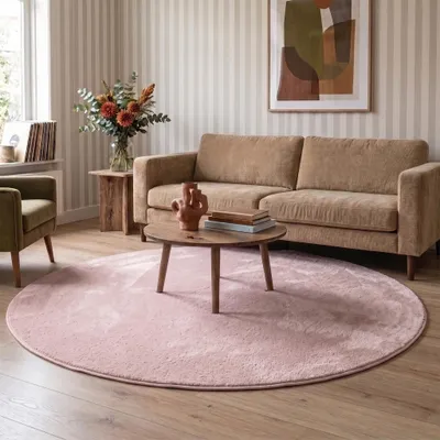 Produktbild von Volero - Waschbarer Teppich Rund - Vivid Rosa - Ø 100 cm - Wohnzimmer, Esszimmer, Kinderzimmer, Schlafzimmer - Klassik, Ländlich, Modern, Skandinavisch