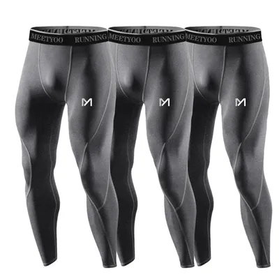 3Er Leggins Kompressions Hose Laufhose Herren Tights Fitness Lang Jogginghose Grau XXL