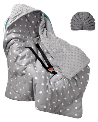 Produktbild von Einschlagdecke für Babyschale und Kinderwagen, Universal Babydecke mit Kapuze 89 x 89 cm, Ganzjahresdecke für Babys, Einschlagdecke für Buggy und Autositz