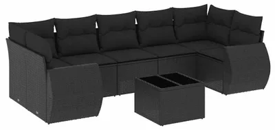 Produktbild von vidaXL 8-tlg. Garten-Sofagarnitur mit Kissen Schwarz Poly Rattan