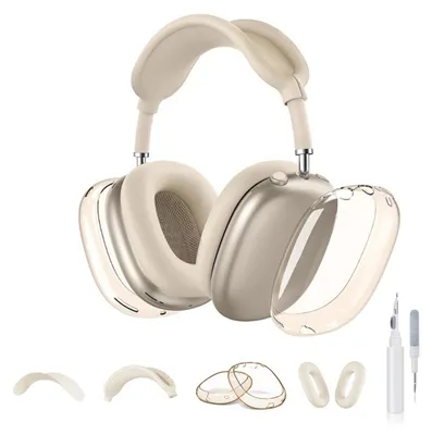 Immagine prodotto di INF Set di 5 custodie protettive in silicone TPU compatibili con AirPods Max – Trasparenti, antiurto e impermeabili. Beige