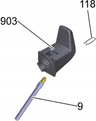 An exploded view of a product part with labels pointing to different components.