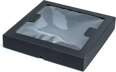 Zdjęcie produktu dla Pudełko Ozdobne Prezentowe Kartonik karbowane czarne 290x300x50mm Z Okienkiem