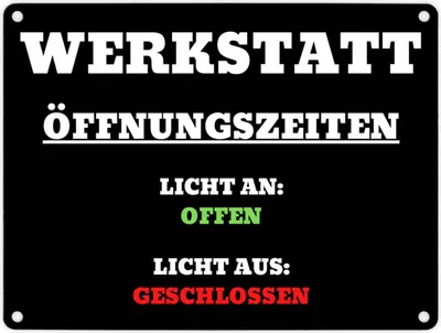 Produktbild von Werkstatt Öffnungszeiten Metallschild in 15x20 cm