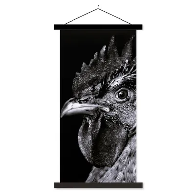 Produktbild von MuchoWow® Textilposter Hahn - Vogel - Schwarz - Weiß 90x180 cm mit schwarzem Rahmen - Dekoration Wohnzimmer