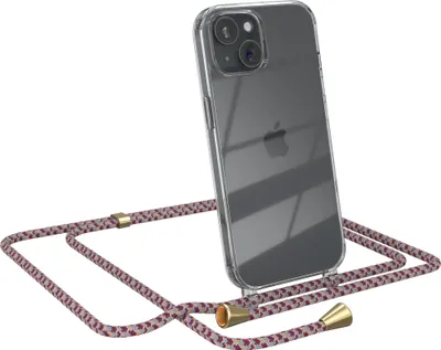 Produktbild von EAZY CASE Handykette kompatibel mit Apple iPhone 15, Handyhülle mit Umhängeband, Handykordel, Schutzhülle Clear, Band in Rot