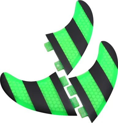 Produktbild von Green + Black Surfboard Flossen, Tri Set Thruster Surf Thruster, für FCS Longboard