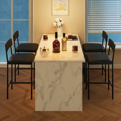 Immagine prodotto di Set di 4 sgabelli da bar con schienale e poggiapiedi, imbottiti, altezza seduta 64,8 cm, colore nero