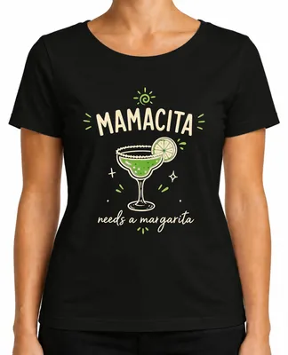 Obrázok produktu pre Tričko s nápisom "Mamacita" a motívom koktejlu Margarita, vhodné na letnú párty, čierna farba, veľkosť 3XL