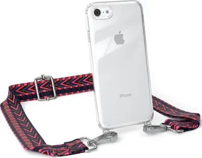 Produktbild von EAZY CASE Handykette - Verstellbarer Trageriemen kompatibel mit Apple iPhone SE 2020/2022, iPhone 7 / 8, Handykordel mit transparenter Silikon-Hülle, Band in Rosa