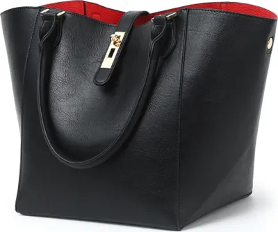 Obrázok produktu pre Dámy Shopper kabelka kožené veľké rameno taška rukoväť taška červená podšívka