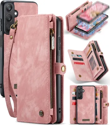 Produktbild von Schutzhülle für Samsung Galaxy A25, Vintage Multifunktions Lederhülle, Kartenfächer, Reißverschluss Hülle Pink